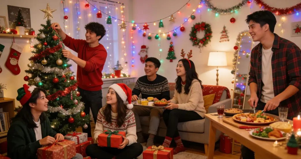 College students celebrate Christmas